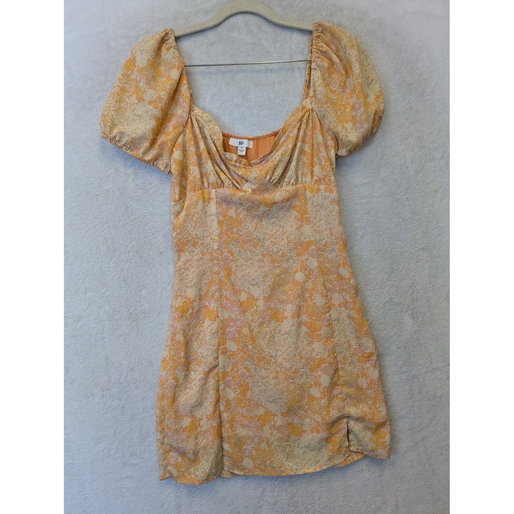 BP Nordstrom Junior's XS Orange Floral Puff Sleeve Sweetheart Mini Dress XS‎